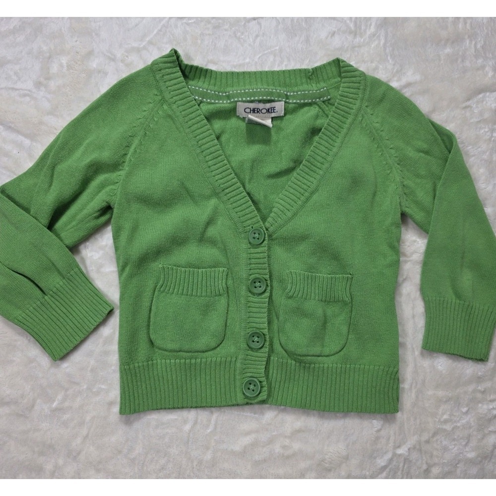 Vintage Y2K Cherokee Green Button Cardigan Sweater Unisex Kids XS 4/5